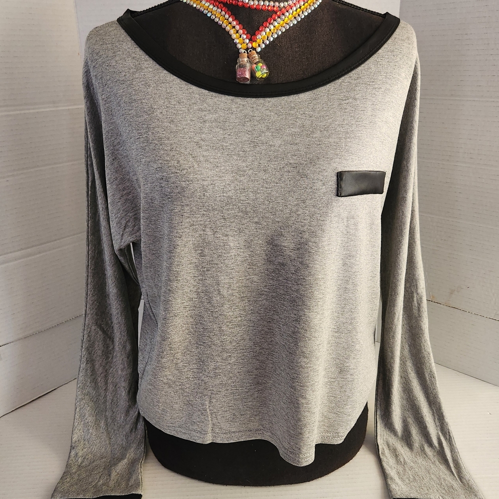 Gray Women's Top with Black Trim